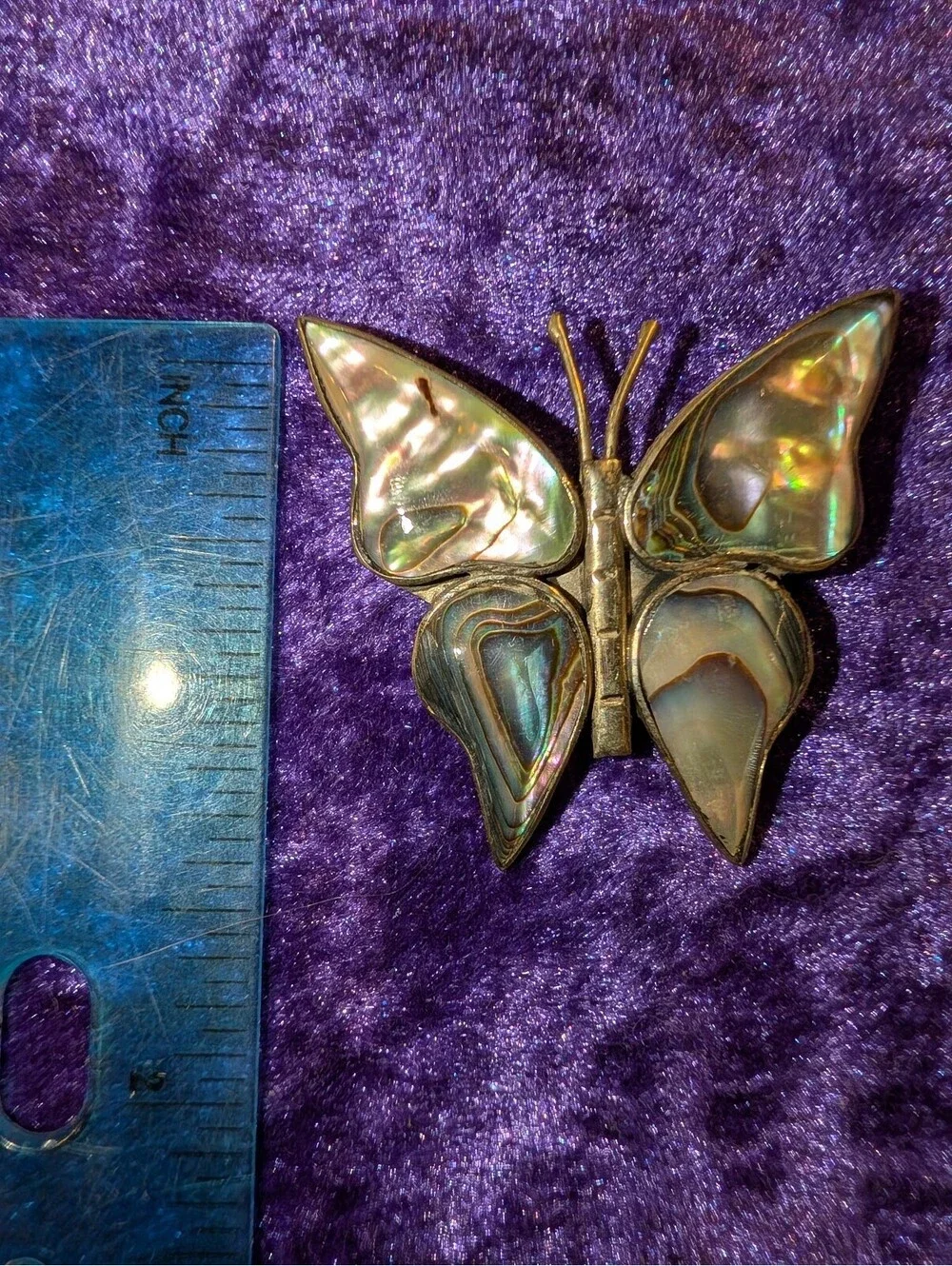 Vintage Alpaca Mexico Butterfly Brooch with Abalone Shell Inlay